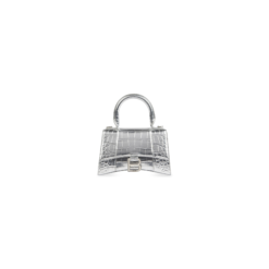WOMEN'S HOURGLASS XS HANDBAG CROCODILE EMBOSSED IN SILVER