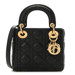 CHRISTIAN DIOR Lambskin Cannage Mini Lady Dior Black