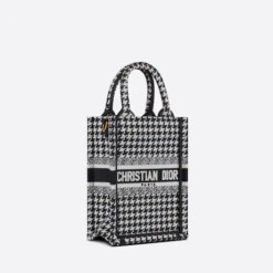 MINI DIOR BOOK TOTE PHONE BAG Black and White Micro Houndstooth Embroidery (13 x 18 x 5 cm)