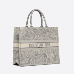 LARGE DIOR BOOK TOTE Gray Toile de Jouy Reverse Embroidery (42 x 35 x 18.5 cm)