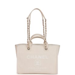 Chanel Small Deauville Shopping Bag White Boucle Light Gold Hardware