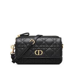 Dior Dior Caro Pouch in Black Supple Cannage Lambskin