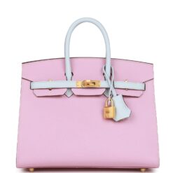 Hermès Special Order (HSS) Birkin Sellier 25 Mauve Sylvestre and Bleu Brume Epsom Brushed Gold Hardware